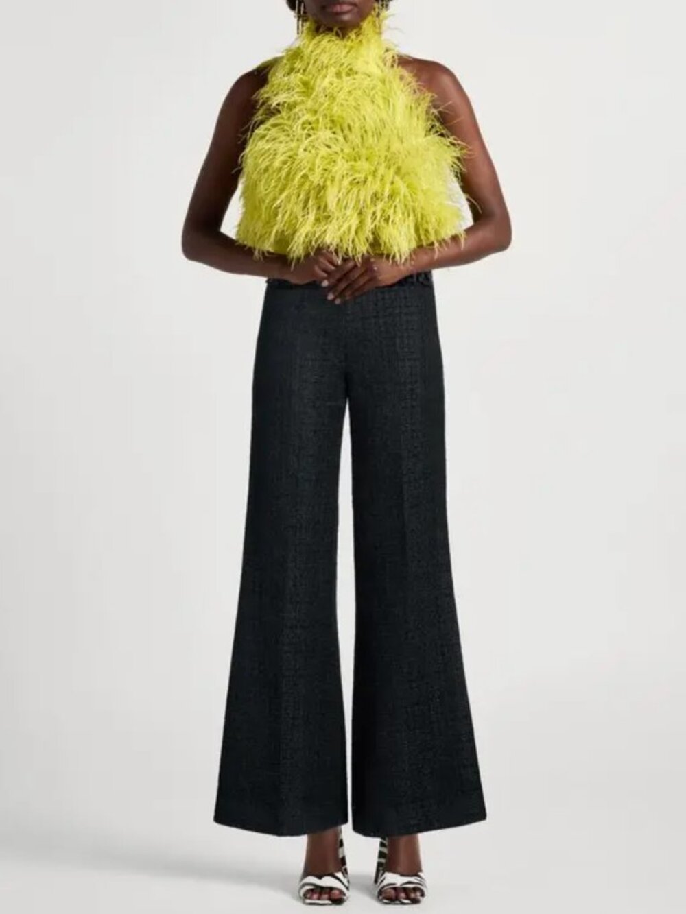 Sandro Ruffle Pocket Wide Leg Pants 40 US 8 Black